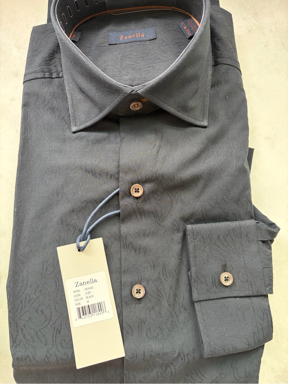 Zanella Charcoal Jacquard Long-Sleeve Dress Shirt